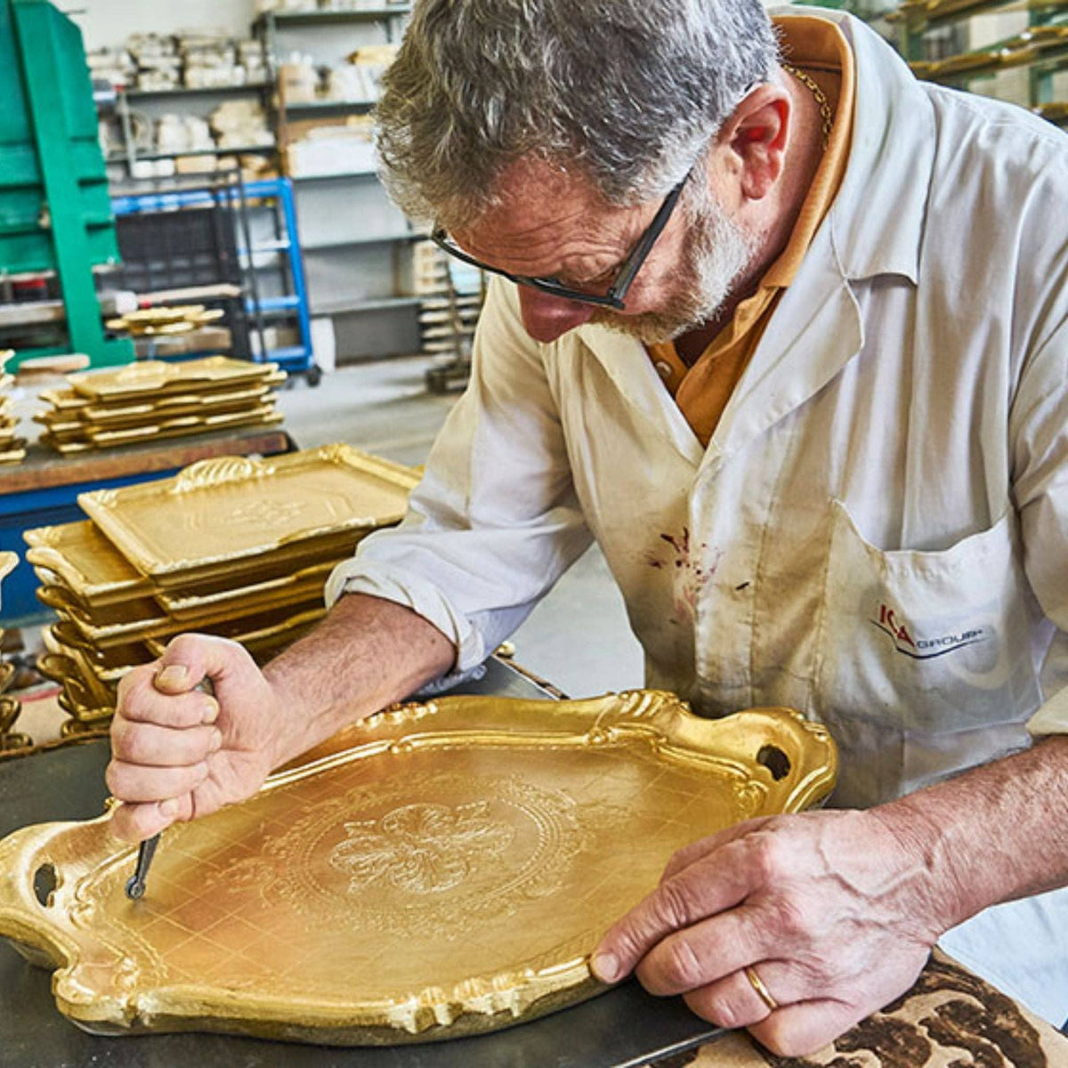 Florentine Carved Gilded Wood Narrow Tray, Made in Italy