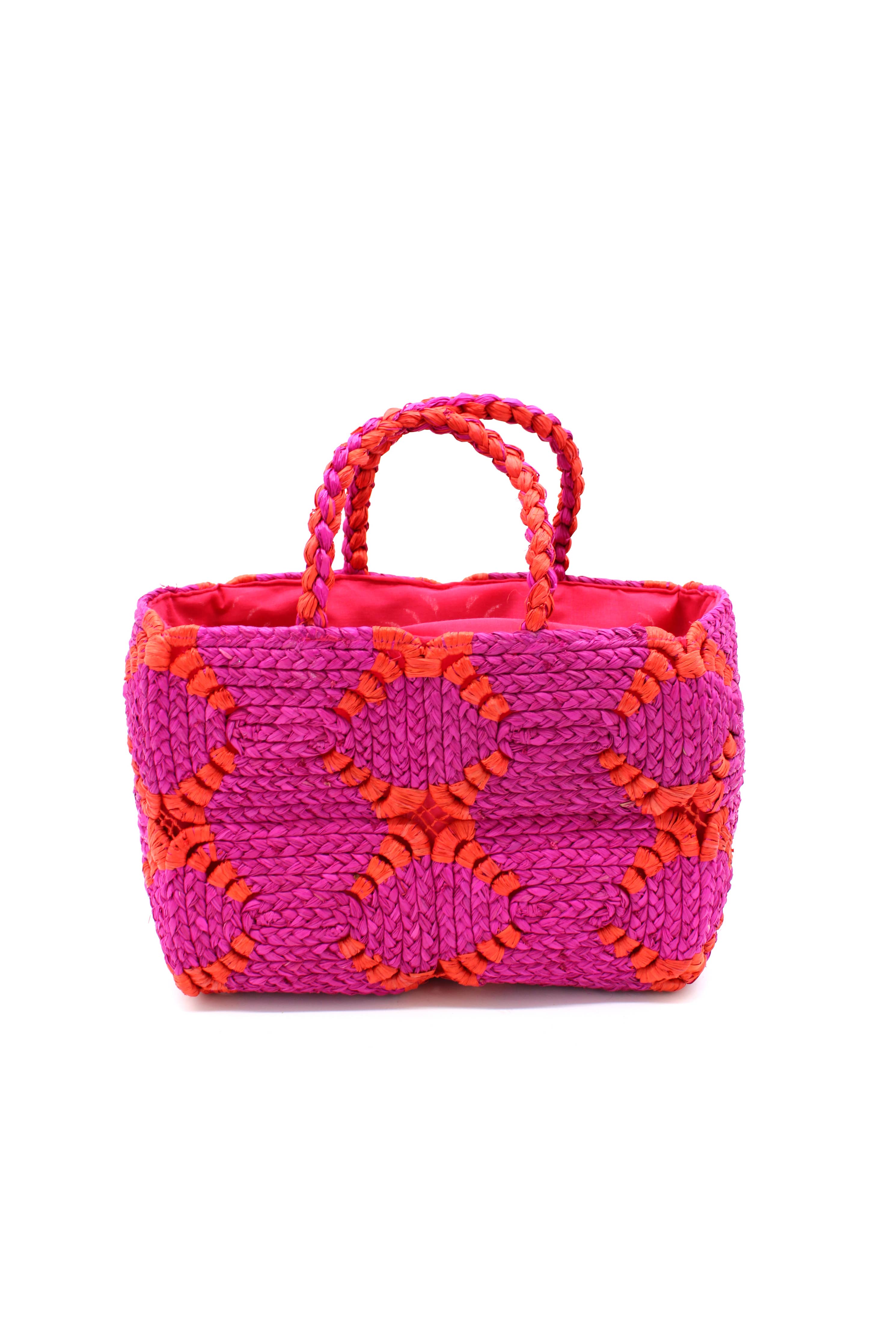 Gemma Crochet Disc Rectangle Straw Basket Handbag