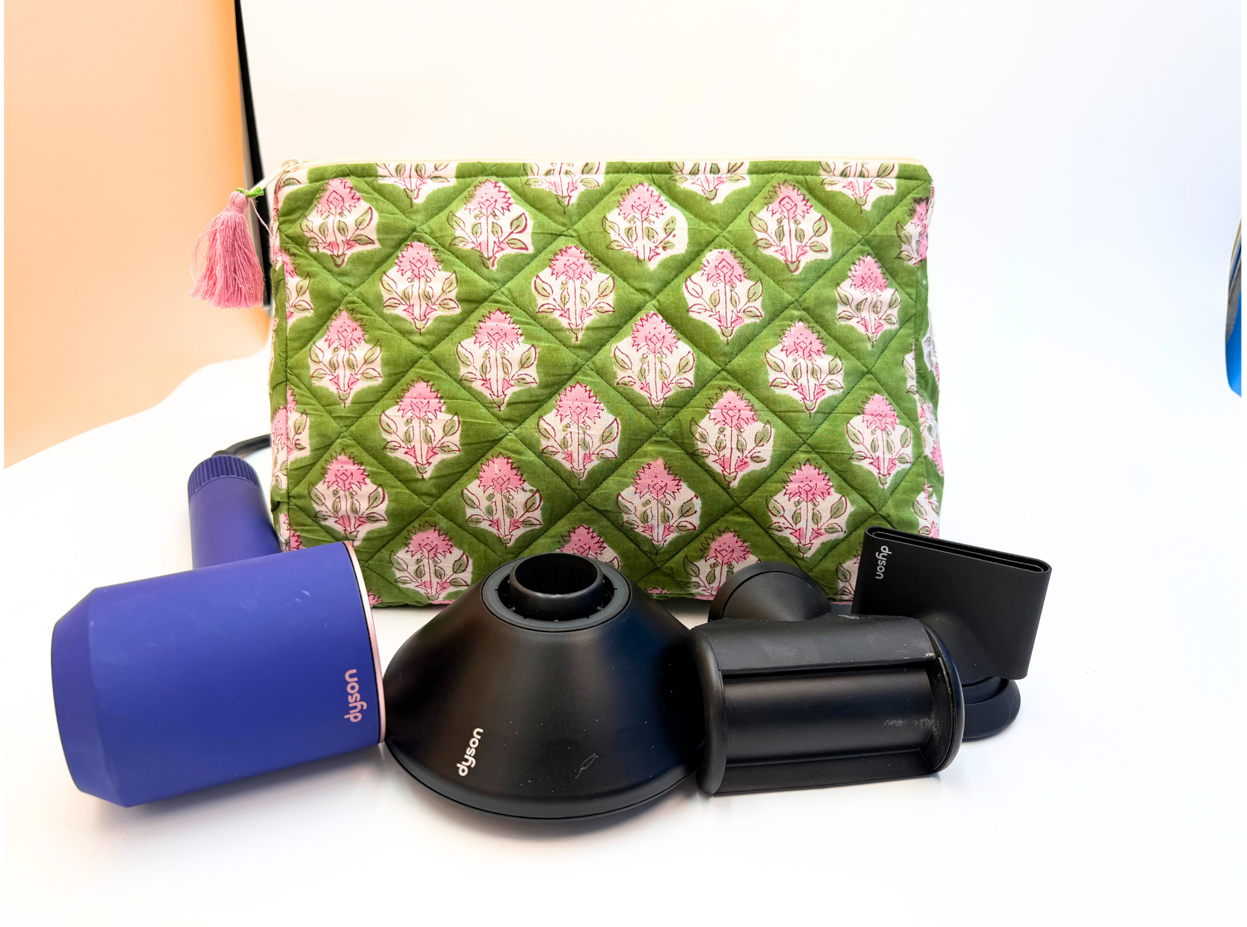 Boho Cotton Triangle Pouch- Pink and Green Floral