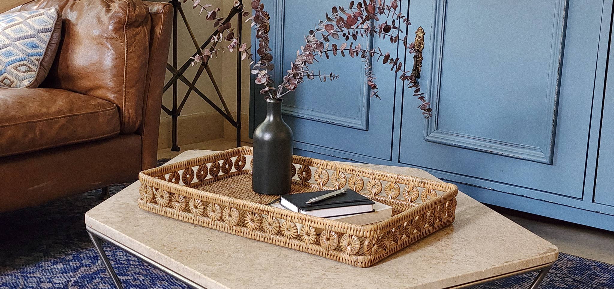Rectangular Rattan Tray with Glass Insert – Serveware