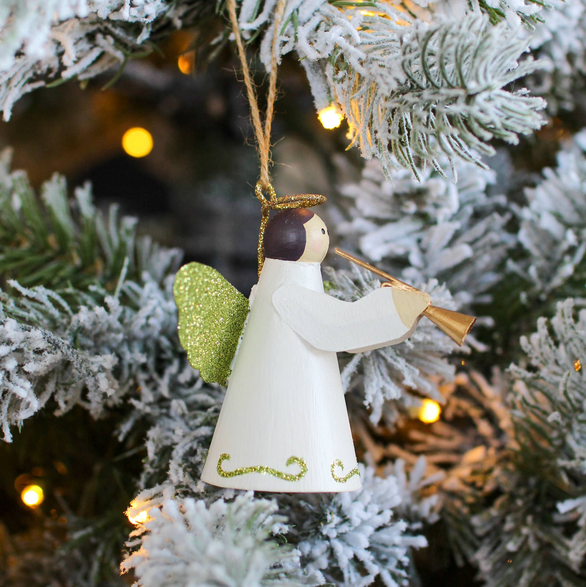 2.5" Tin Angel w/Trumpet Ornament (Lime)