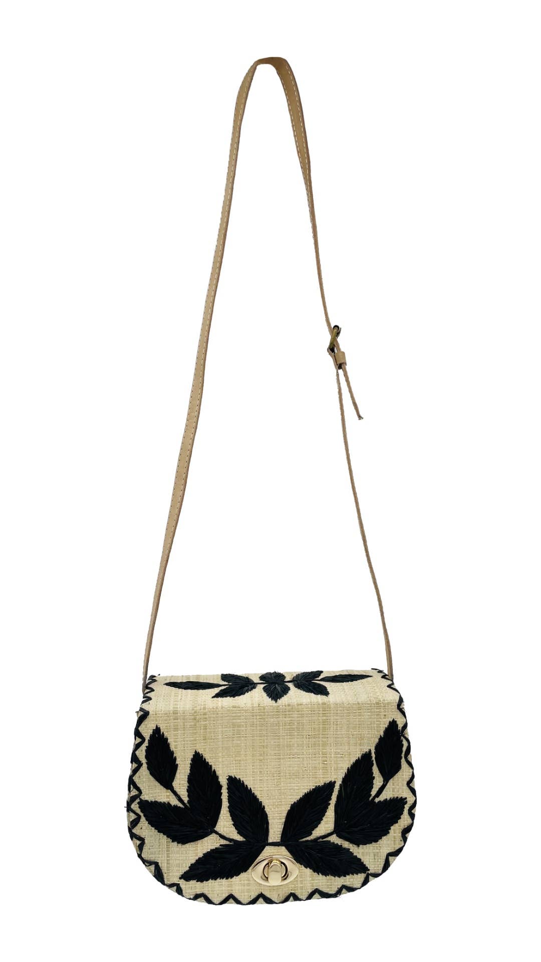 70's Embroidered Vines Straw Crossbody Bag