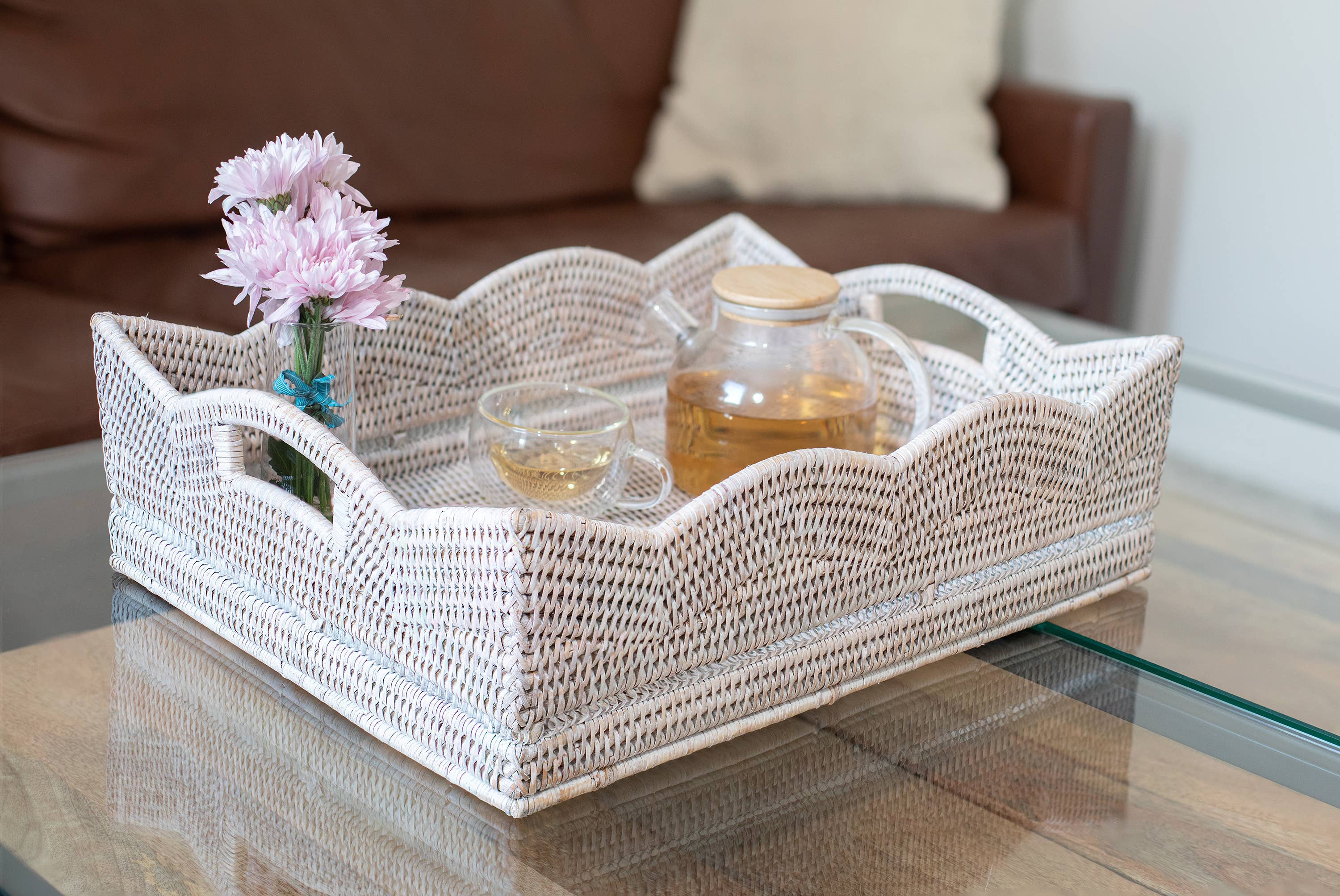 Artifacts Rattan Scallop Collection Rectangular Basket