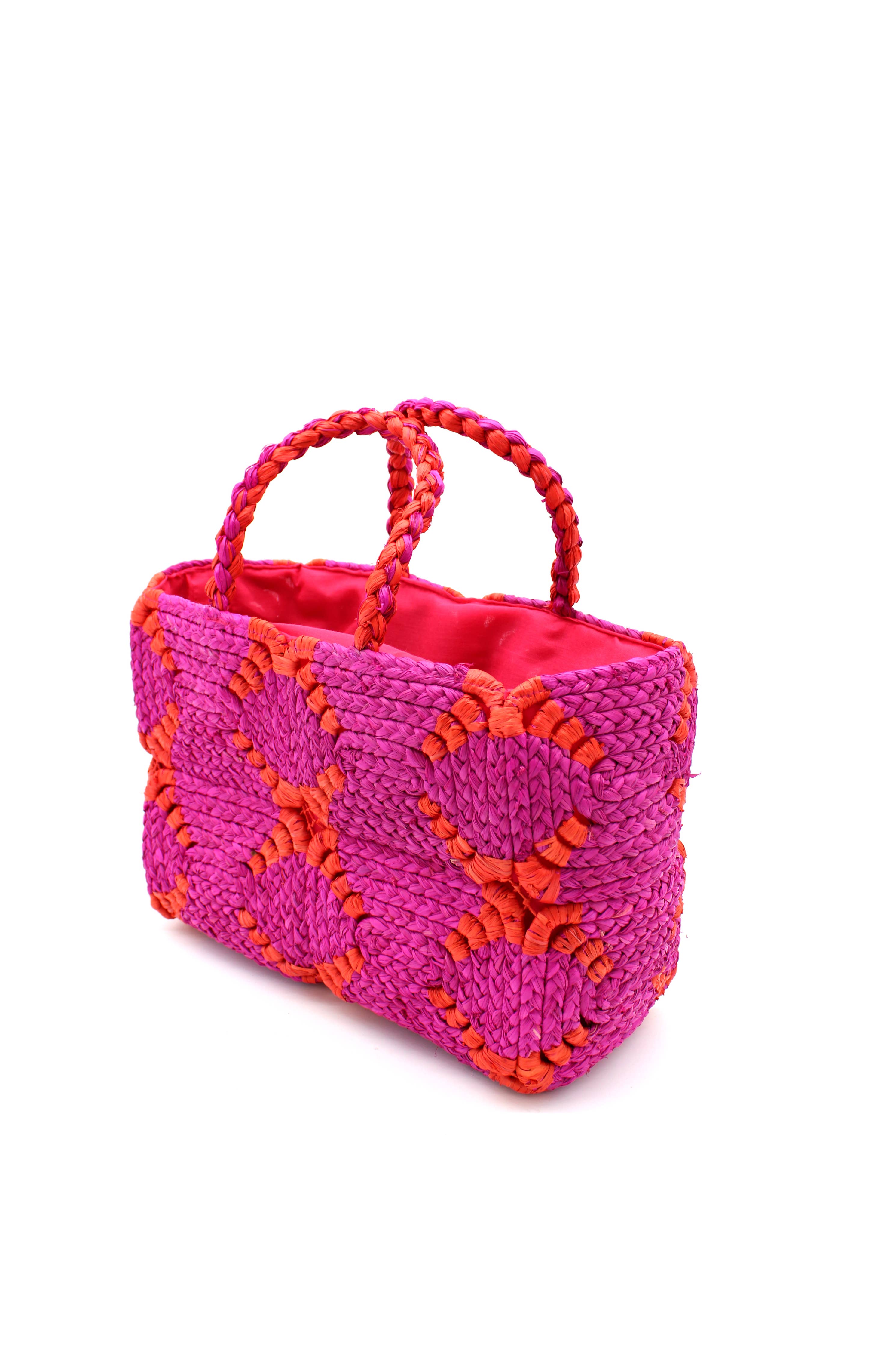 Gemma Crochet Disc Rectangle Straw Basket Handbag