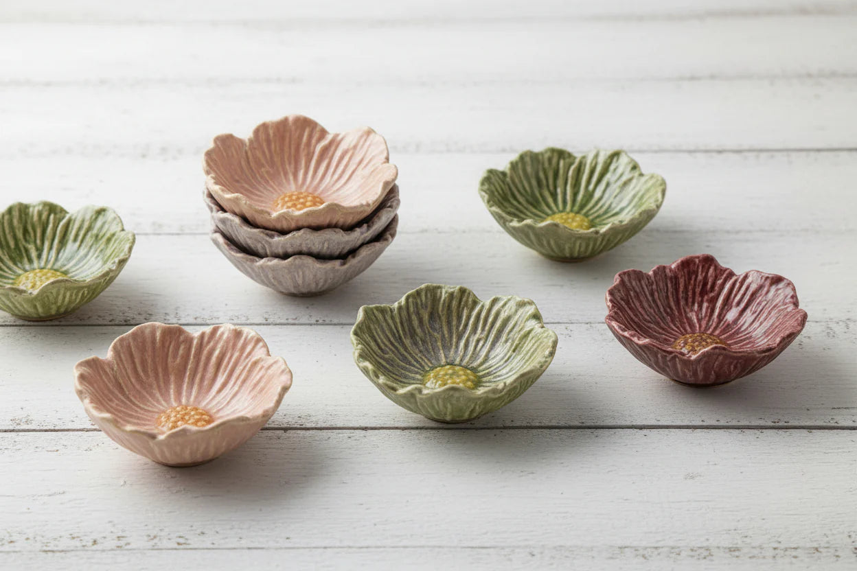 Petite Flower Stoneware Shaped Bowl