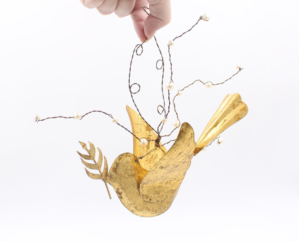 6" Gold Metal Dove Ornament with Pearls