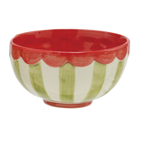 Hand-Painted Stoneware Striped Bowl with Scalloped Rim