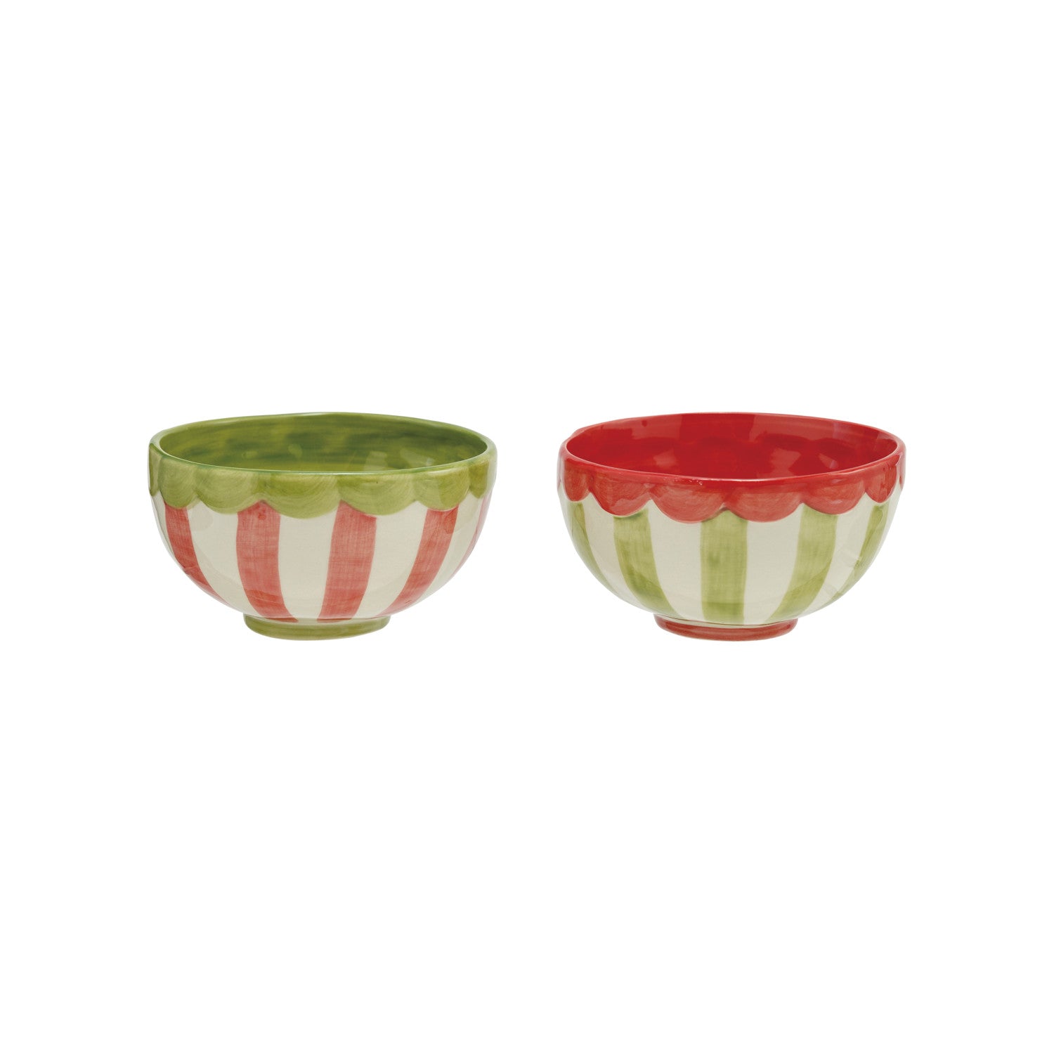 Hand-Painted Stoneware Striped Bowl with Scalloped Rim