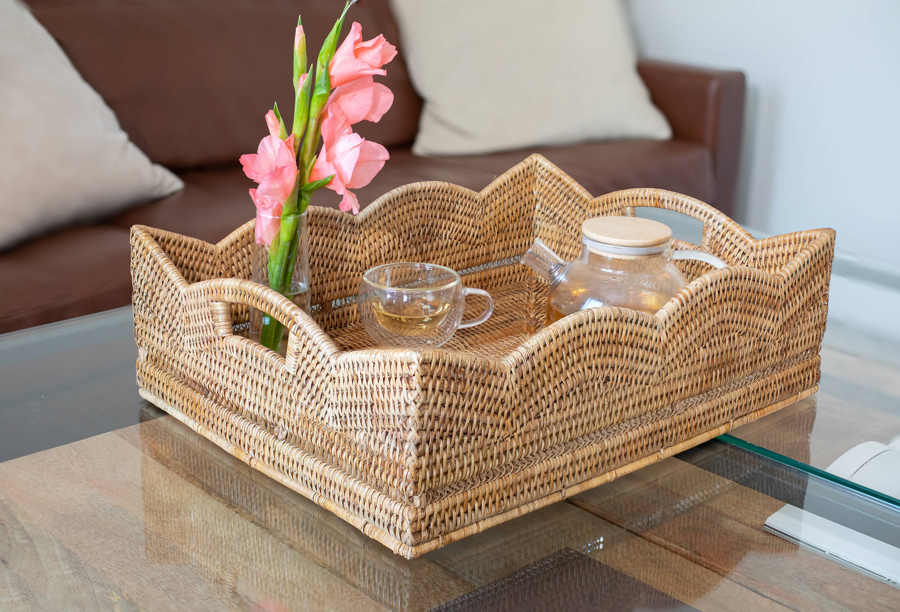 Artifacts Rattan Scallop Collection Rectangular Basket